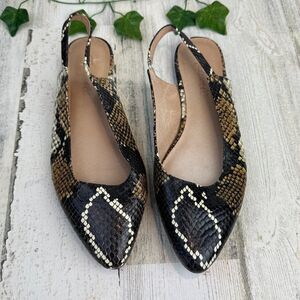 Madewell Margot Slingback Mule Flats Size 6.5 Snakeskin Warm Ash Pattern Shoes